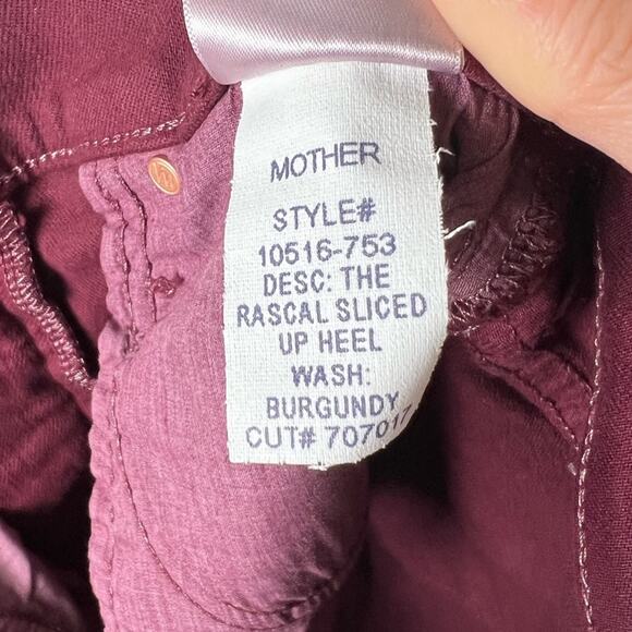 Mother Cotton The Rascal Sliced Up Heel Jeans in Burgundy 25 - Picture 13 of 13